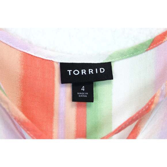 Torrid Babydoll Tunic Top Women 4X Sleeveless Tiered Stripe Peach Pastel Colors - Picture 7 of 10